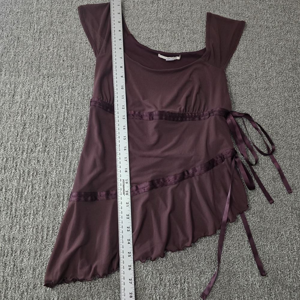 Kimchi Blu Mesh Tie Side Asymmetrical Top Brown Y2K Earth Fairy Size Large - Picture 4 of 6